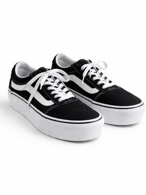 Vans Black and White Platform Skate Sneakers